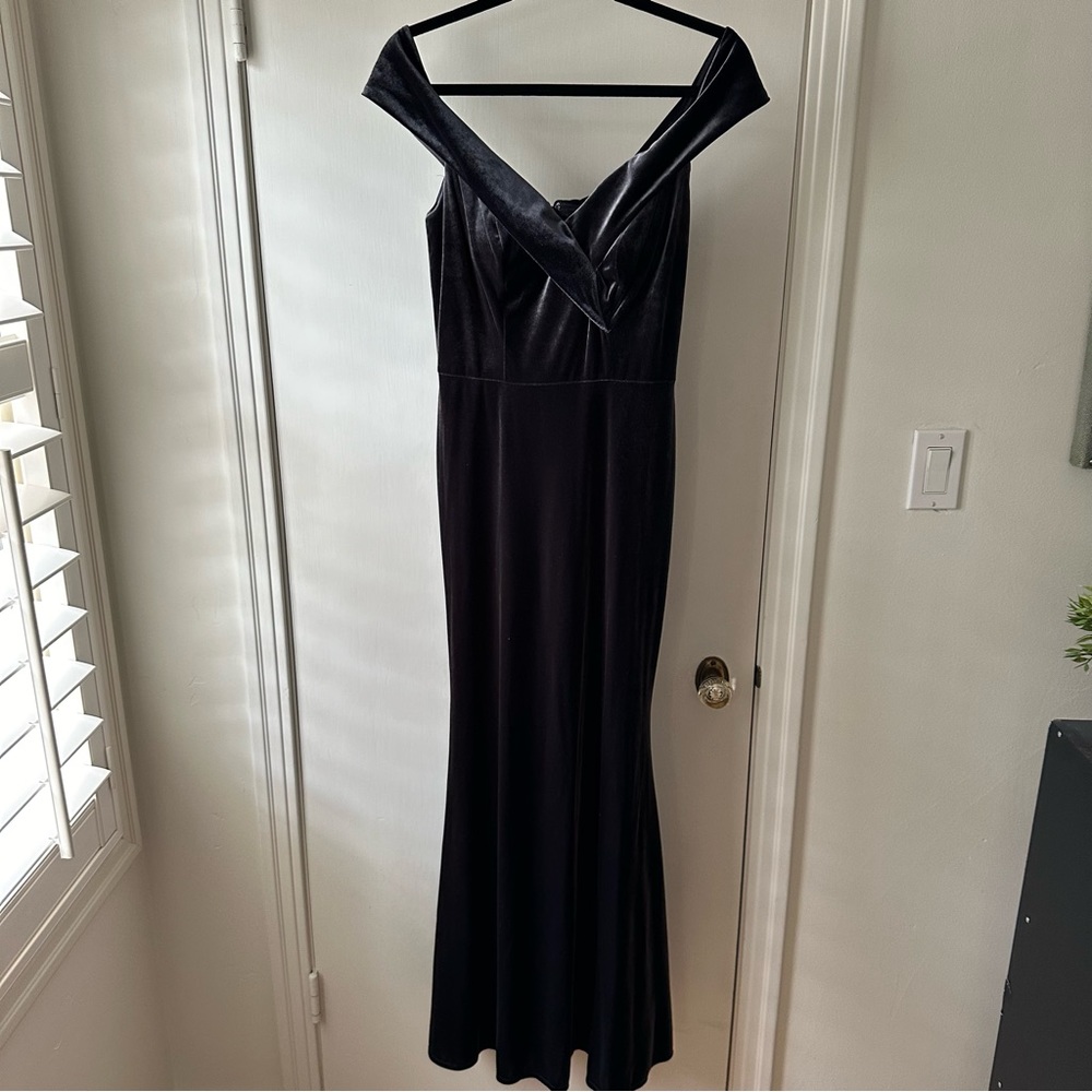Revelry velvet slate off the shoulder gown - Bardot